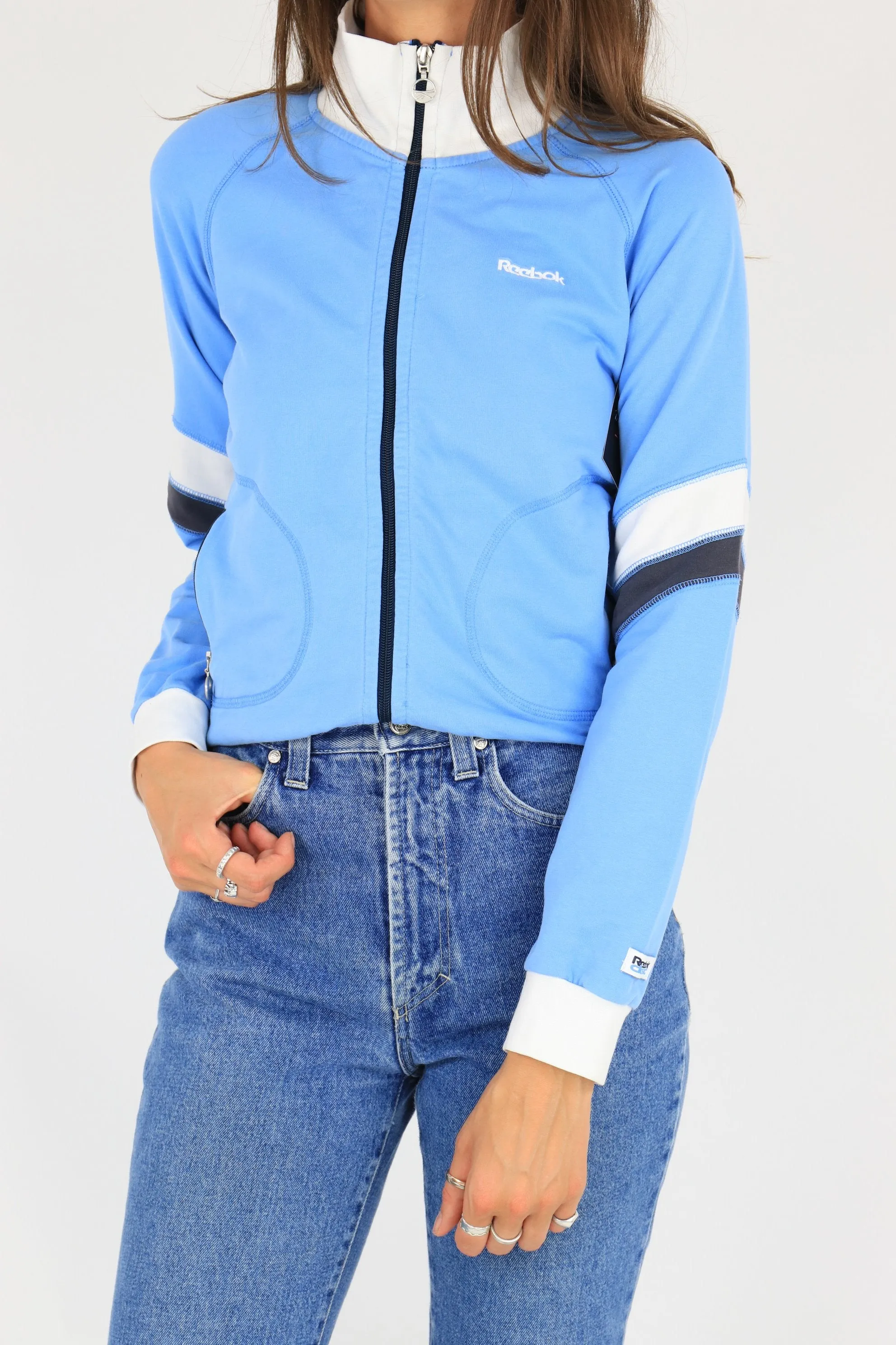 Reebok Zip Sweatshirt Blue/White Medium