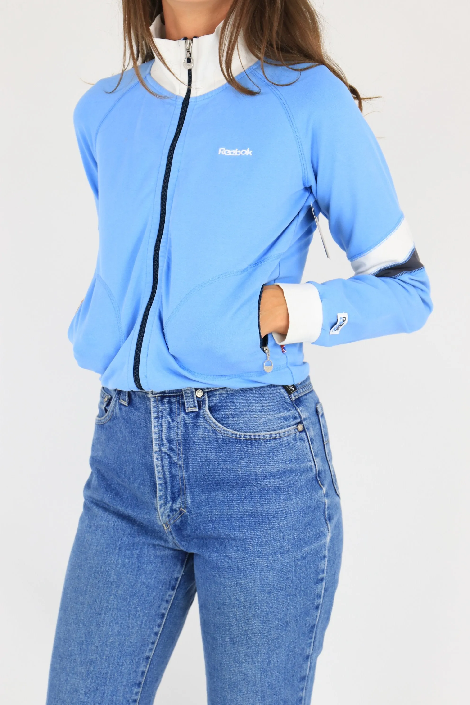 Reebok Zip Sweatshirt Blue/White Medium