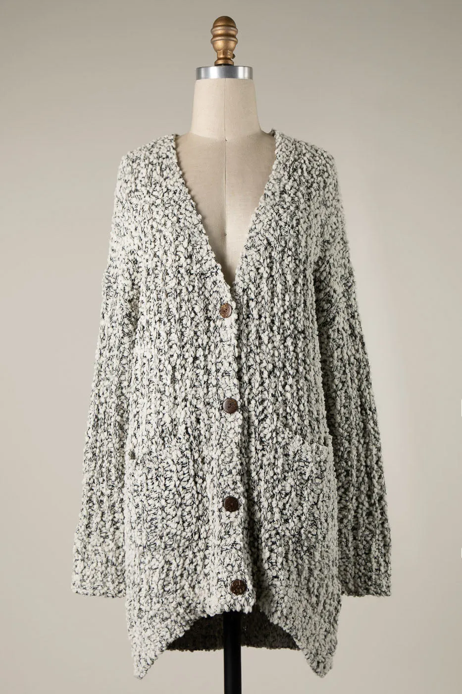 RIBBED POPCORN KNIT BUTTON DOWN CARDIGAN 1 PACK