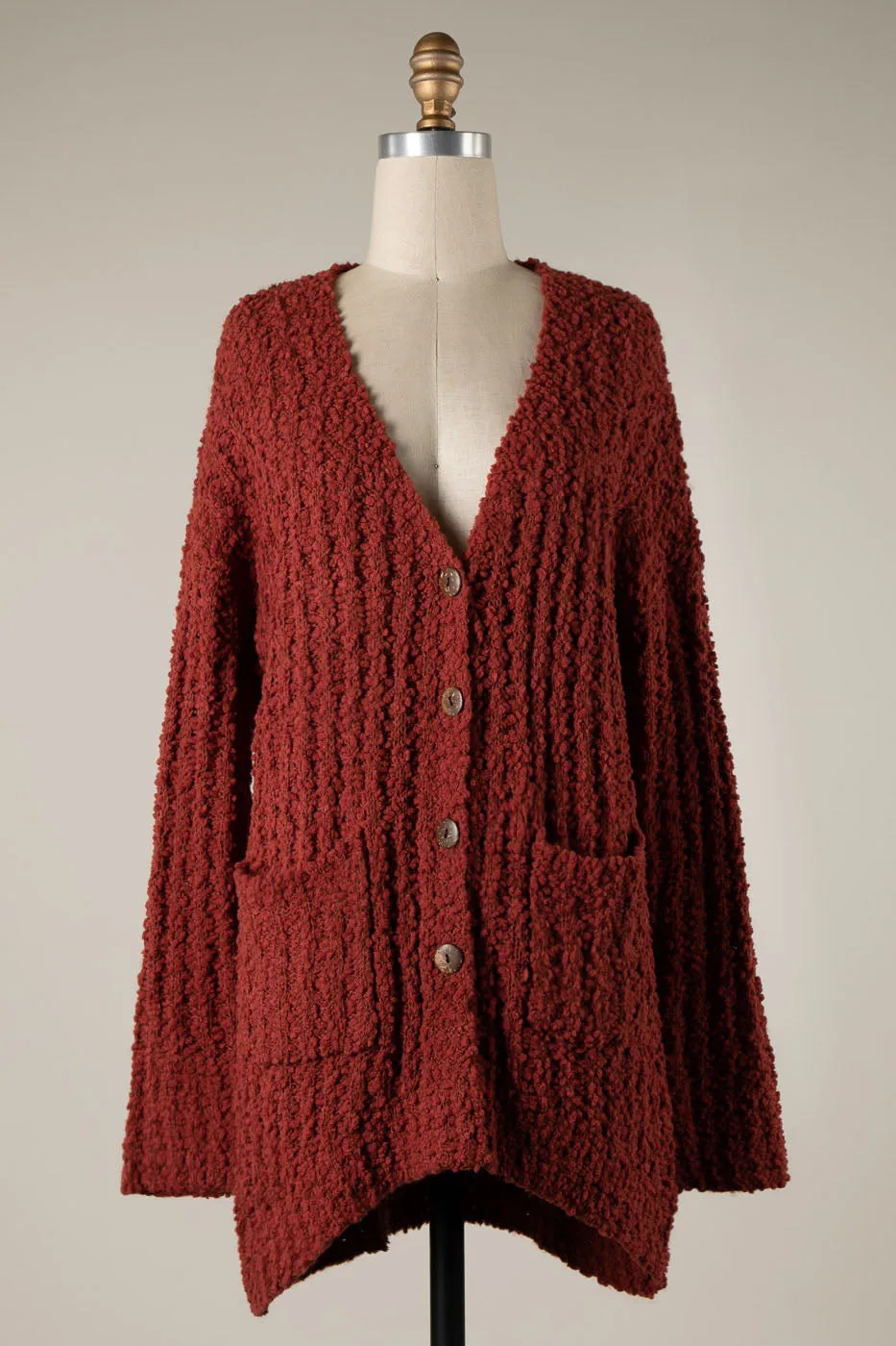 RIBBED POPCORN KNIT BUTTON DOWN CARDIGAN 1 PACK
