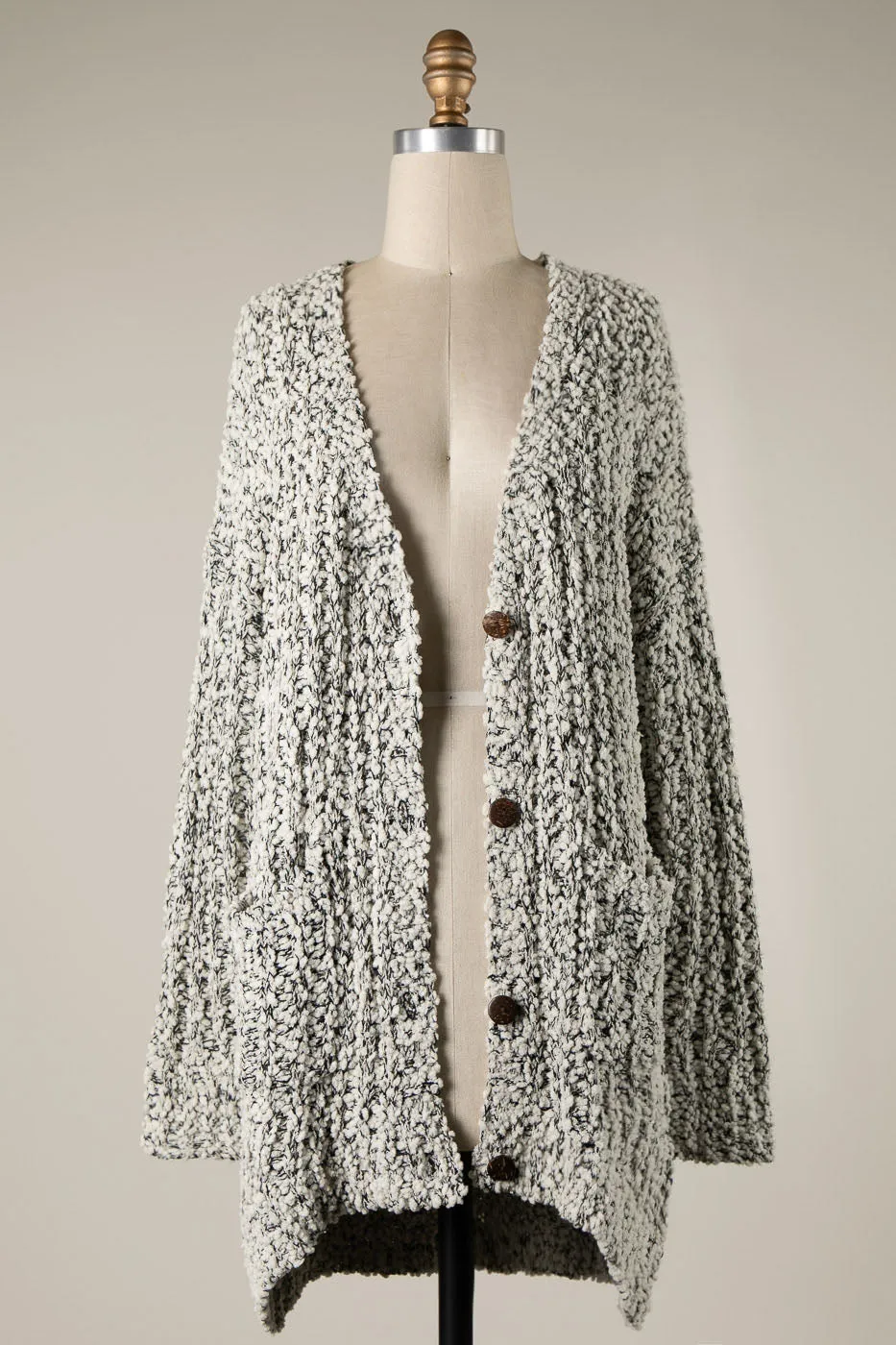 RIBBED POPCORN KNIT BUTTON DOWN CARDIGAN 1 PACK