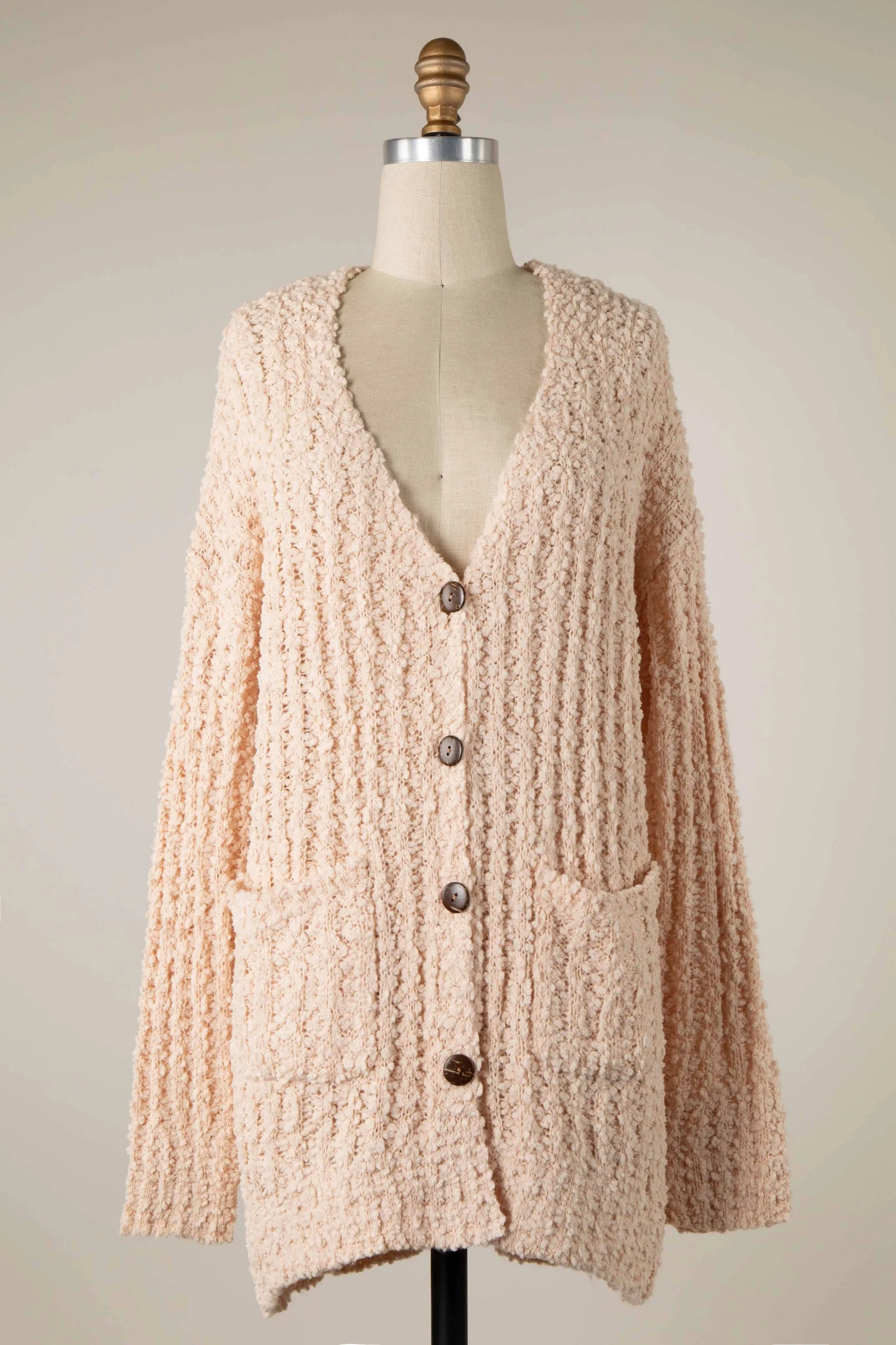 RIBBED POPCORN KNIT BUTTON DOWN CARDIGAN 1 PACK
