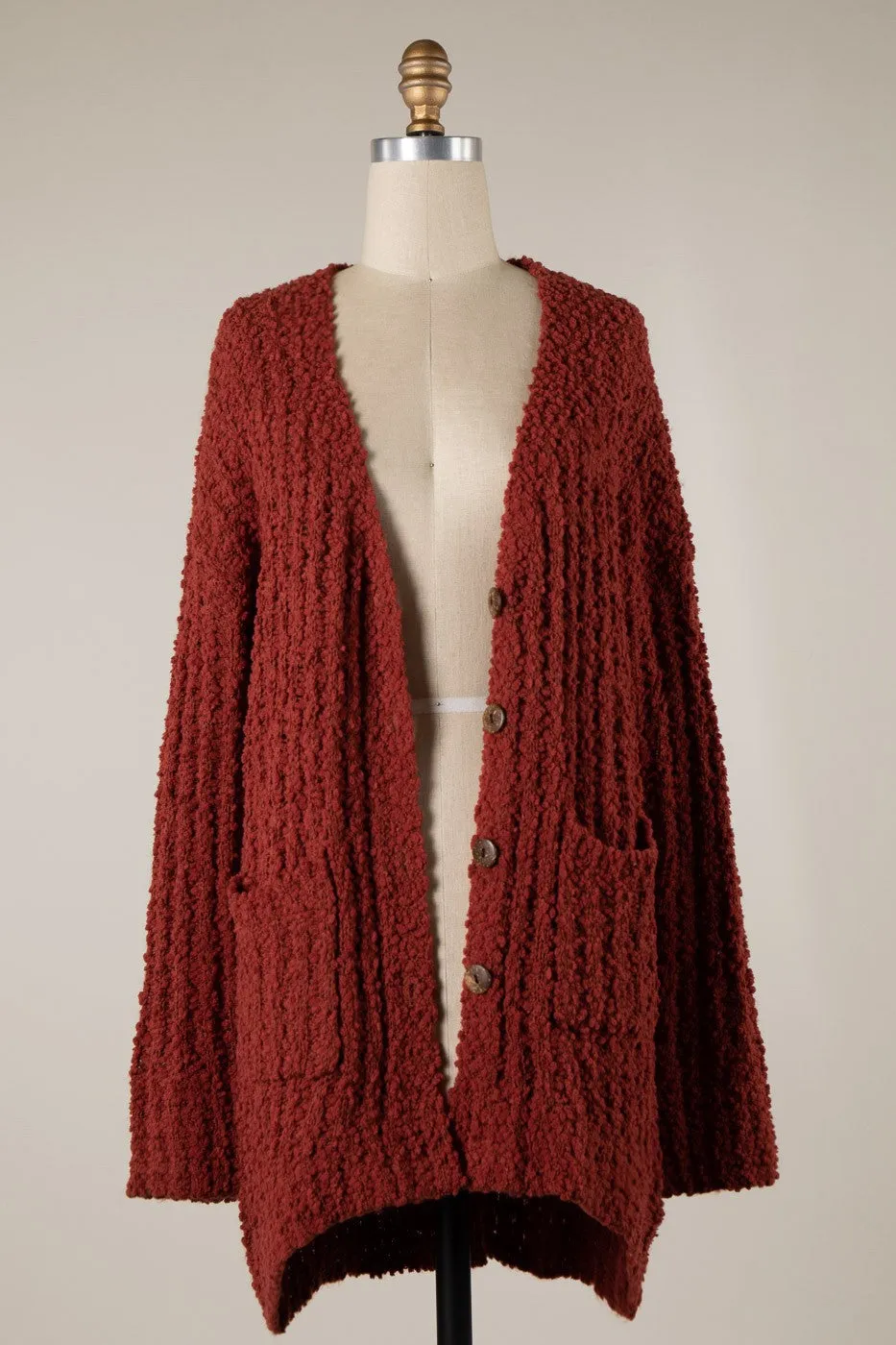 RIBBED POPCORN KNIT BUTTON DOWN CARDIGAN 1 PACK