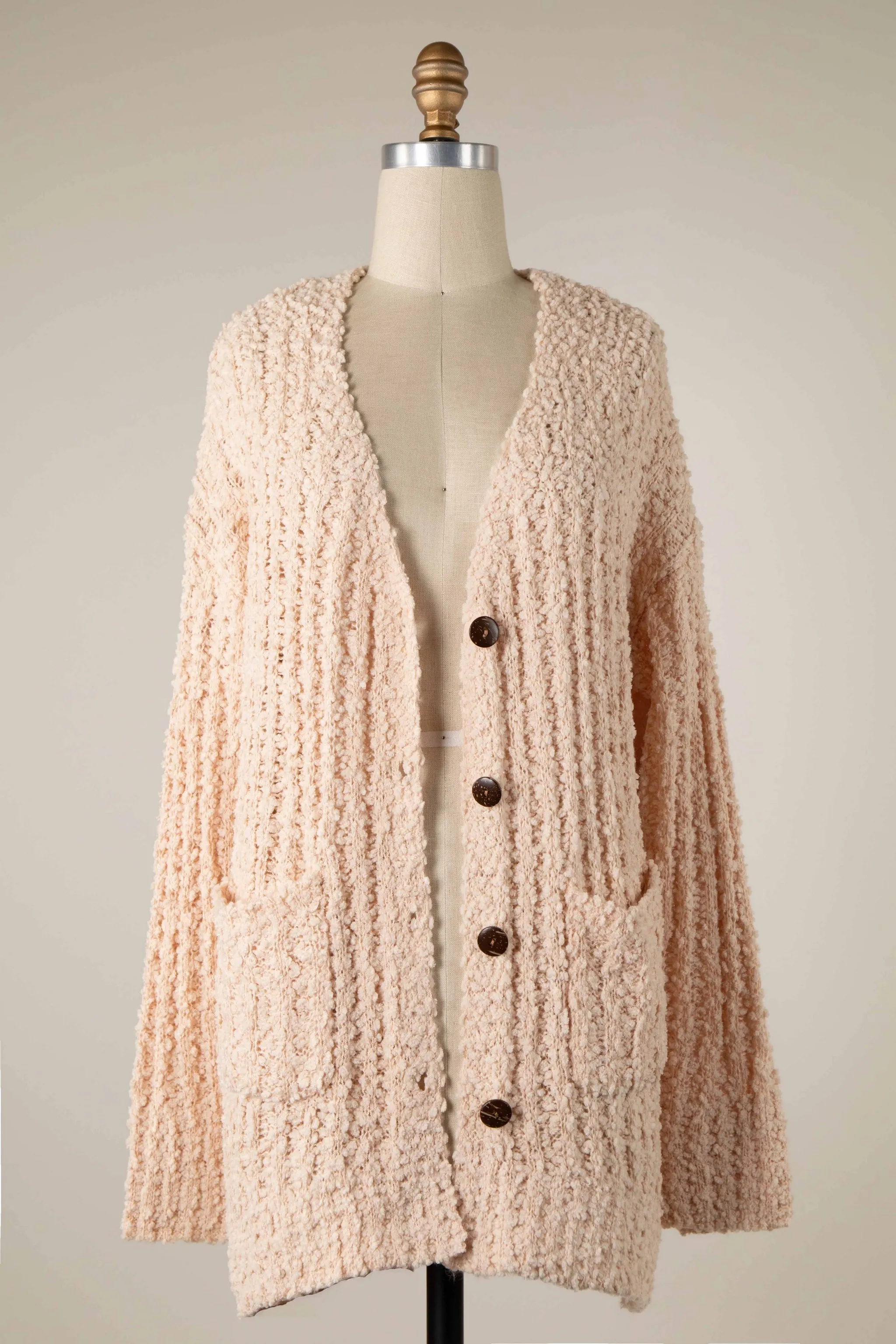 RIBBED POPCORN KNIT BUTTON DOWN CARDIGAN 1 PACK