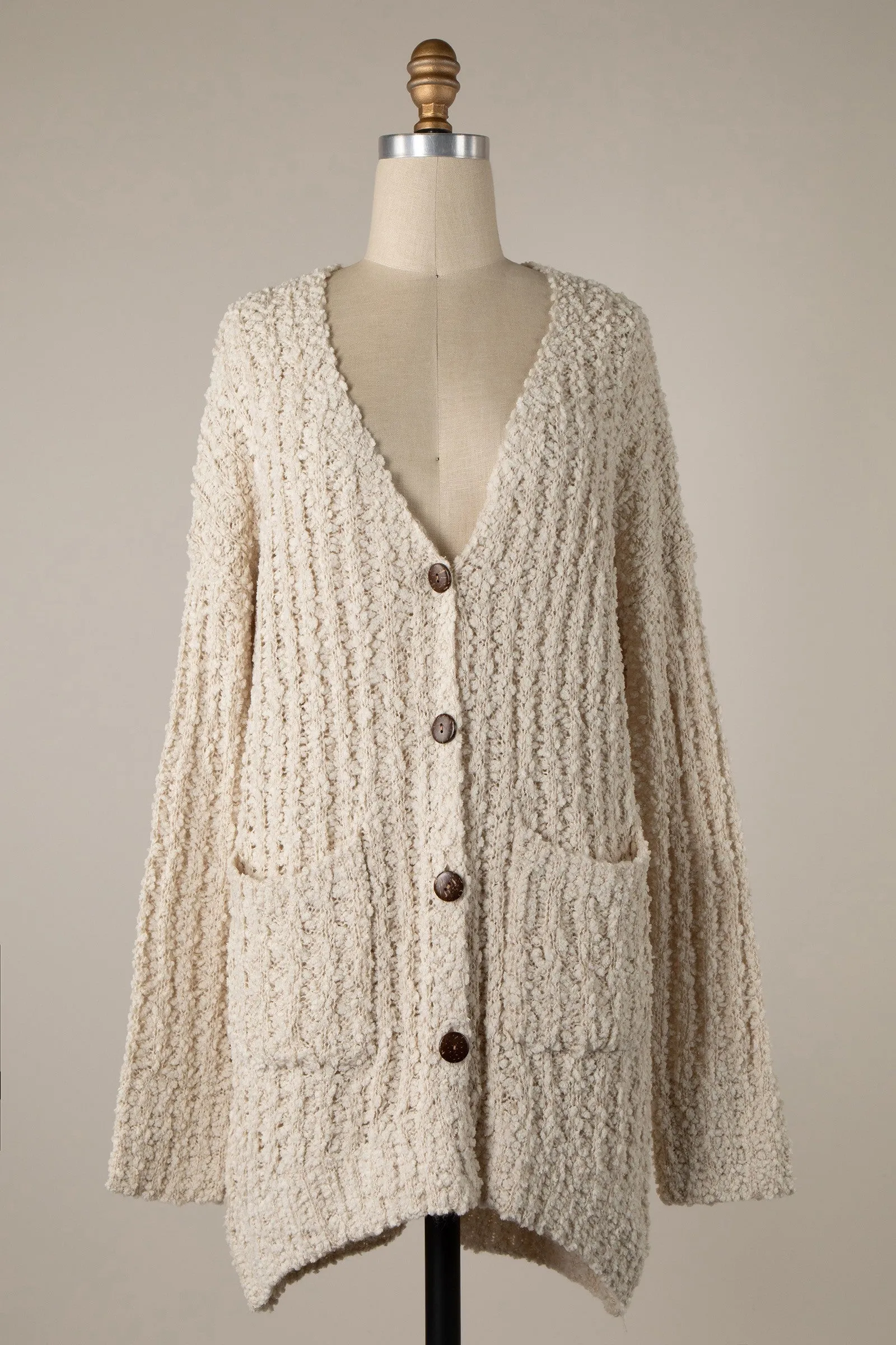 RIBBED POPCORN KNIT BUTTON DOWN CARDIGAN 1 PACK