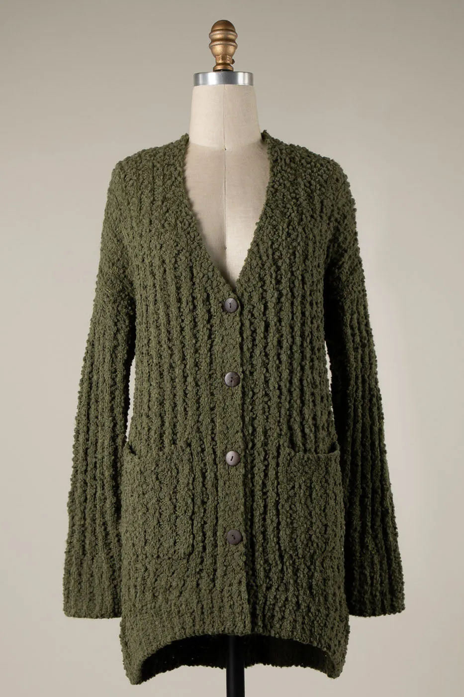 RIBBED POPCORN KNIT BUTTON DOWN CARDIGAN 1 PACK
