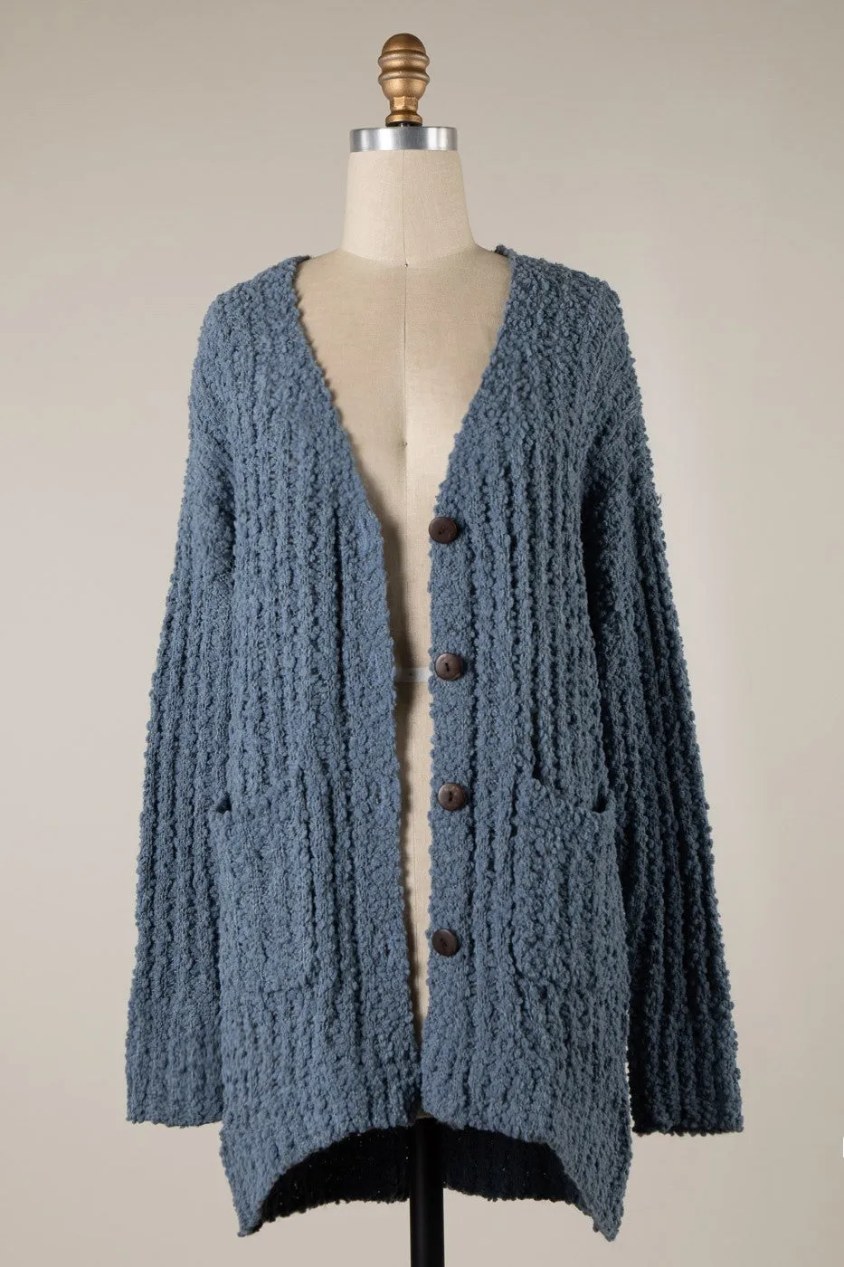 RIBBED POPCORN KNIT BUTTON DOWN CARDIGAN 1 PACK