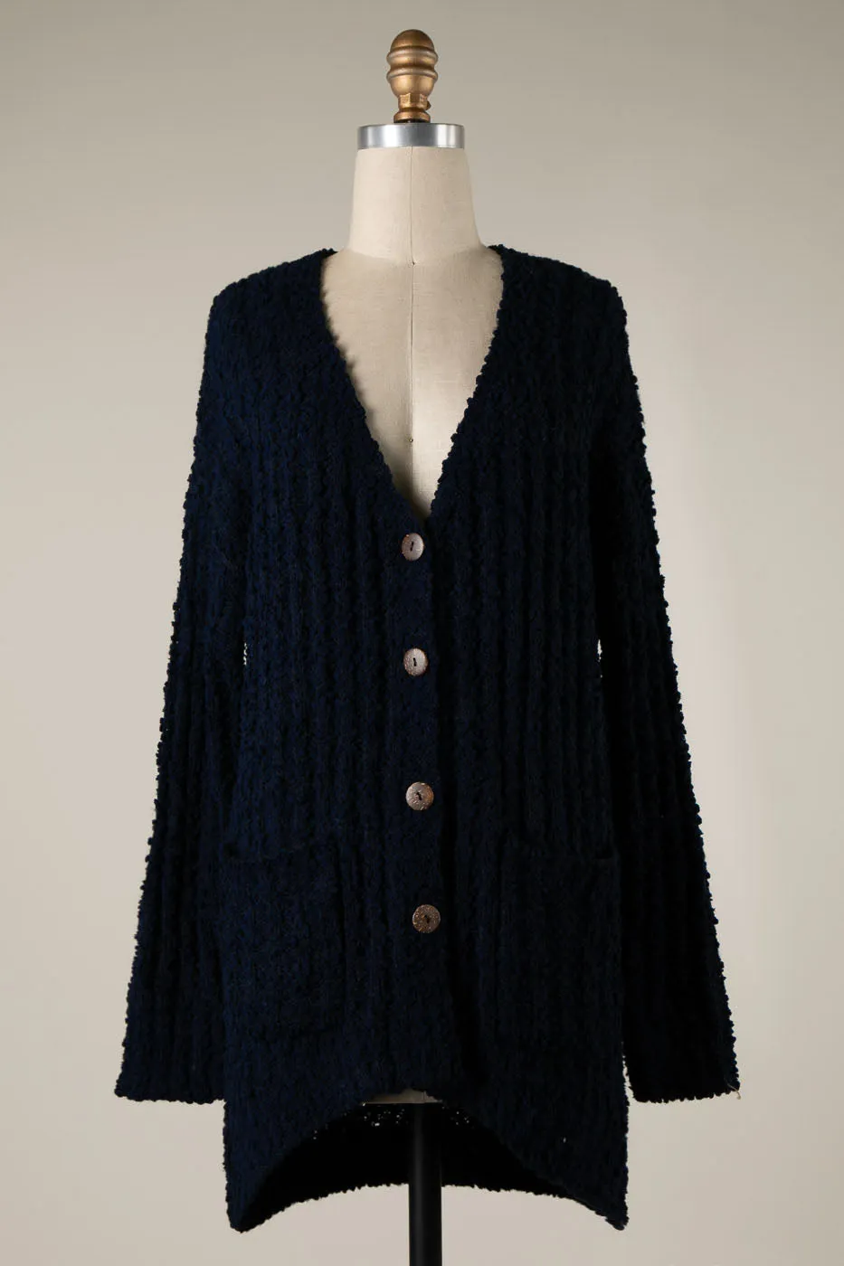 RIBBED POPCORN KNIT BUTTON DOWN CARDIGAN 1 PACK