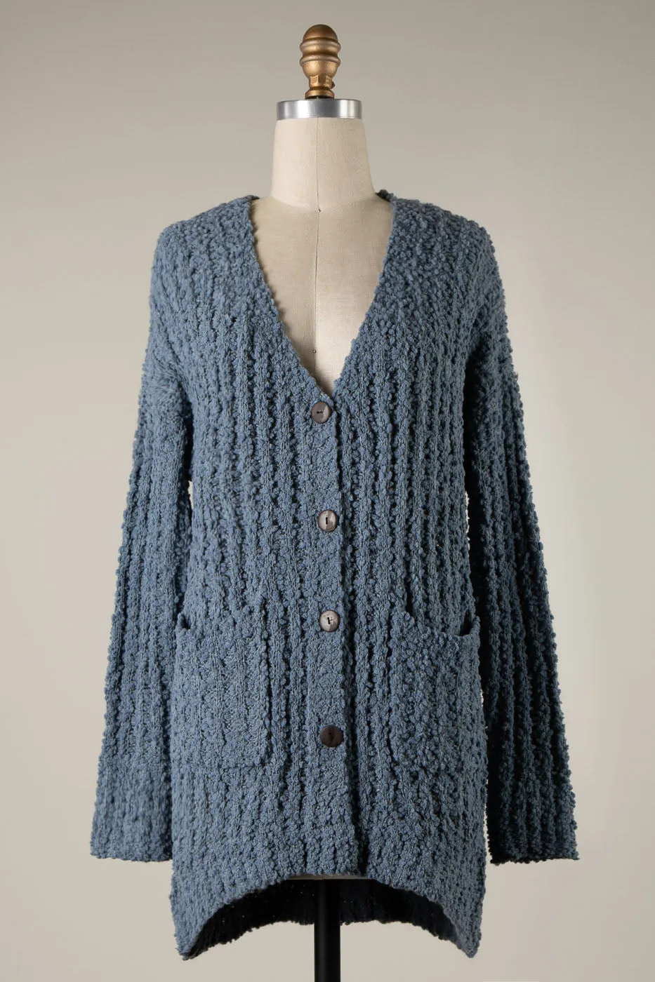 RIBBED POPCORN KNIT BUTTON DOWN CARDIGAN 1 PACK