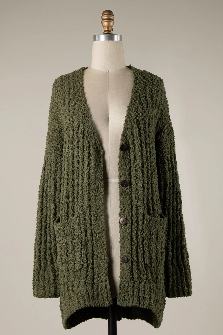 RIBBED POPCORN KNIT BUTTON DOWN CARDIGAN 1 PACK