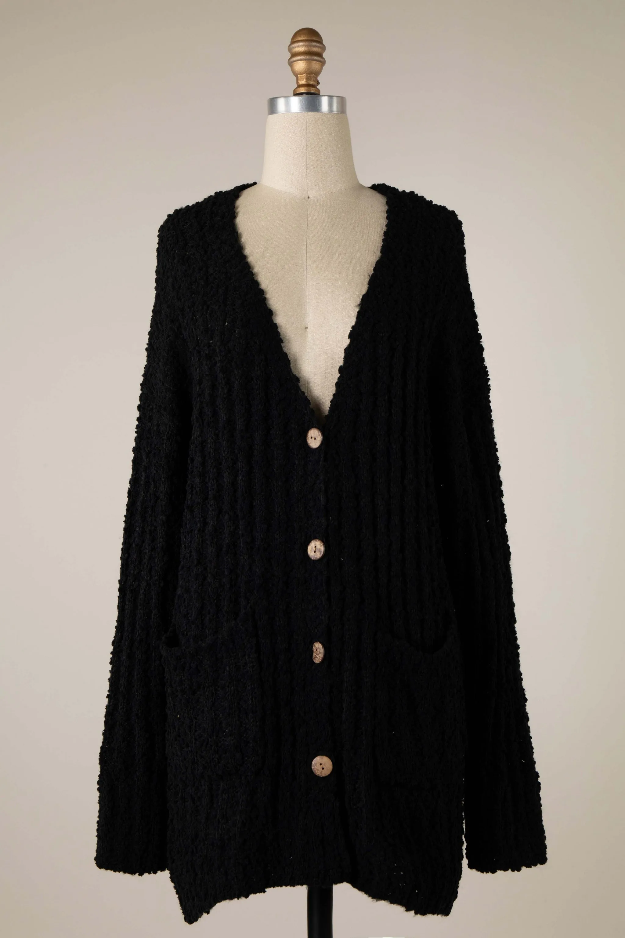 RIBBED POPCORN KNIT BUTTON DOWN CARDIGAN 1 PACK