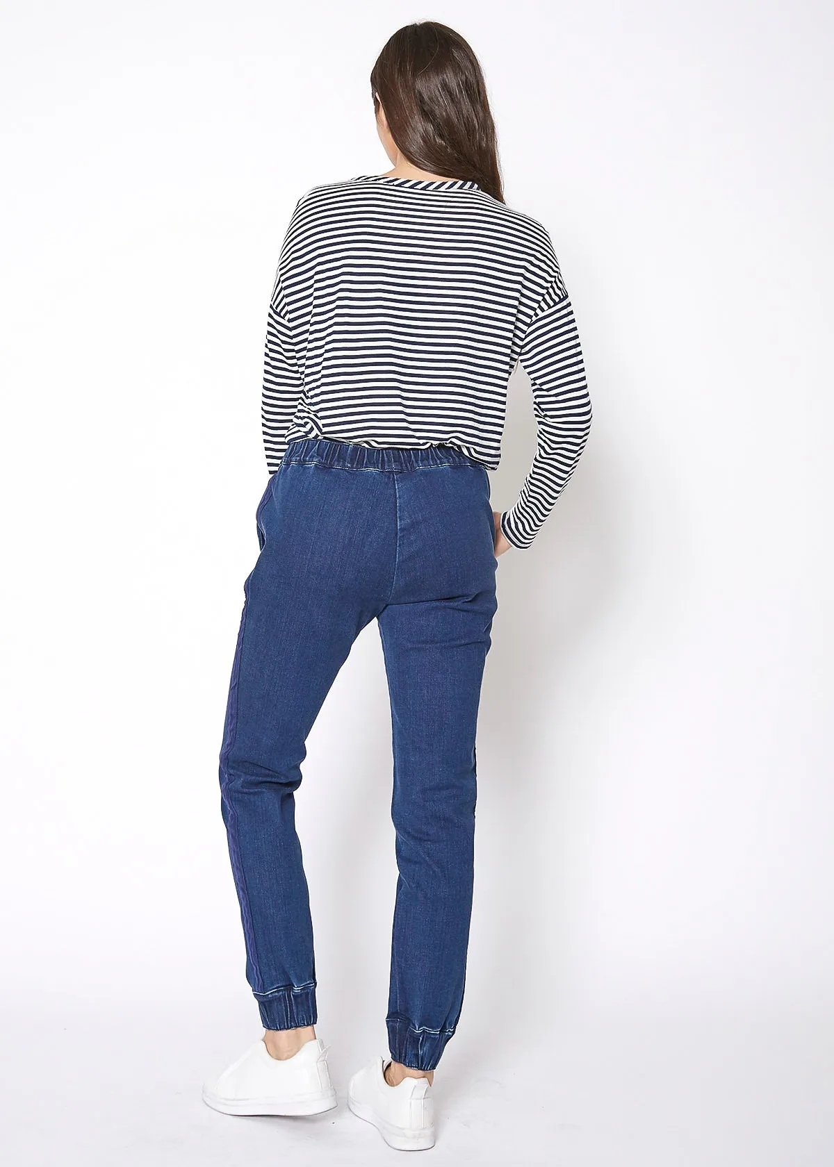 Ro & De Women's Elastic Cuffed Denim Joggers