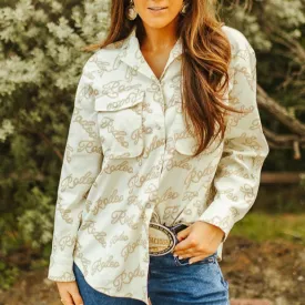 Rodeo Rope Detail Pearl Snap Button Down Long Sleeve Shirt at Bourbon Cowgirl