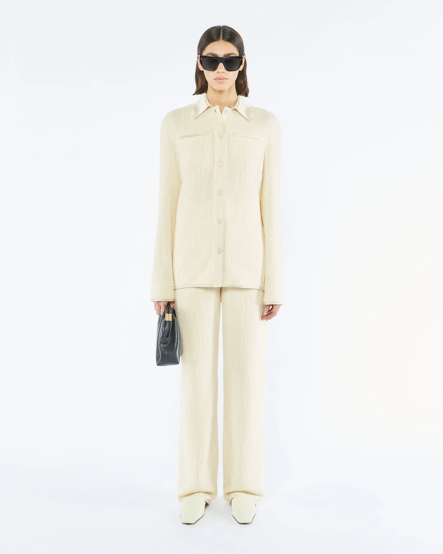 Rosan - Sale Textured Bouclé Tweed Shirt - Creme
