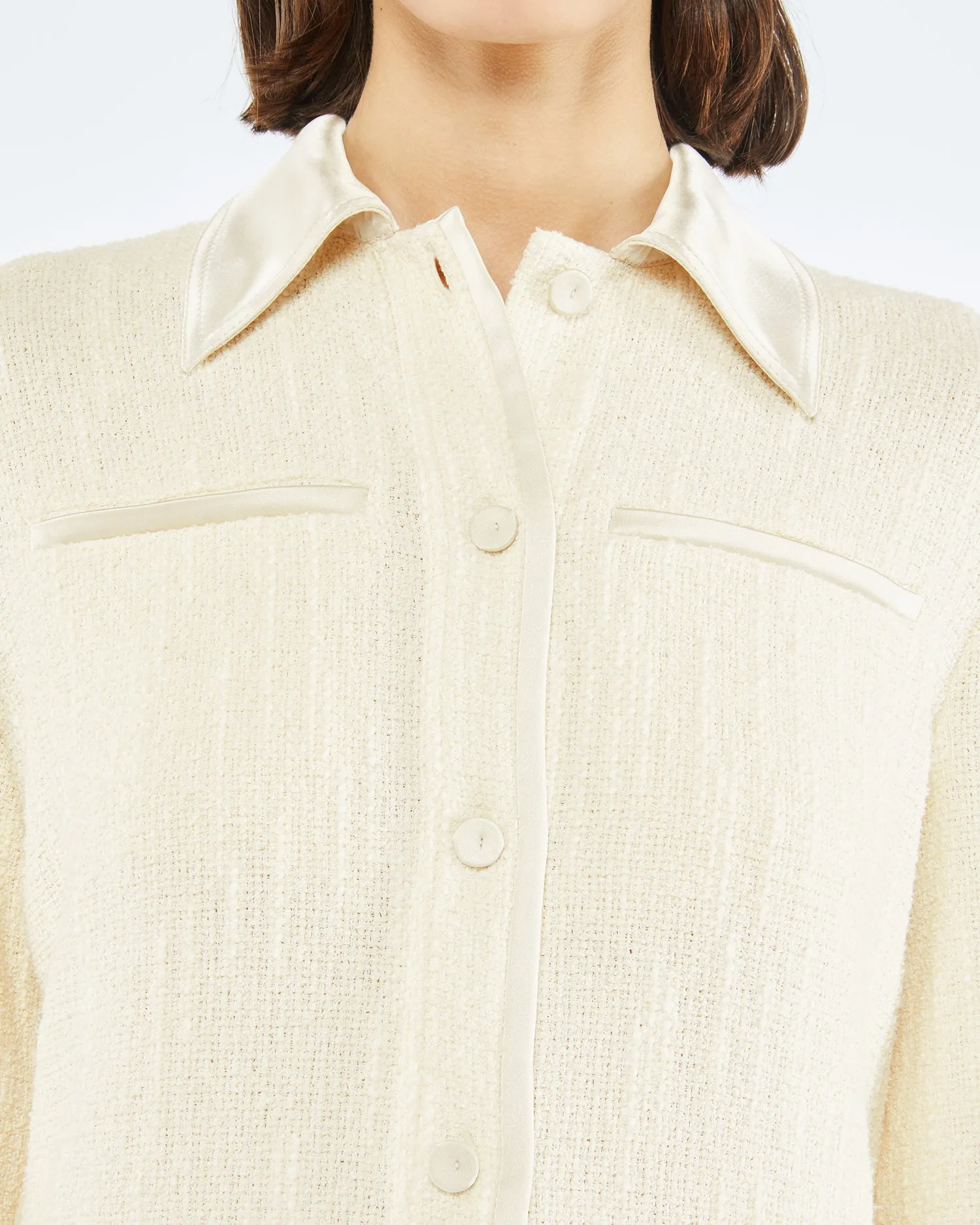 Rosan - Sale Textured Bouclé Tweed Shirt - Creme