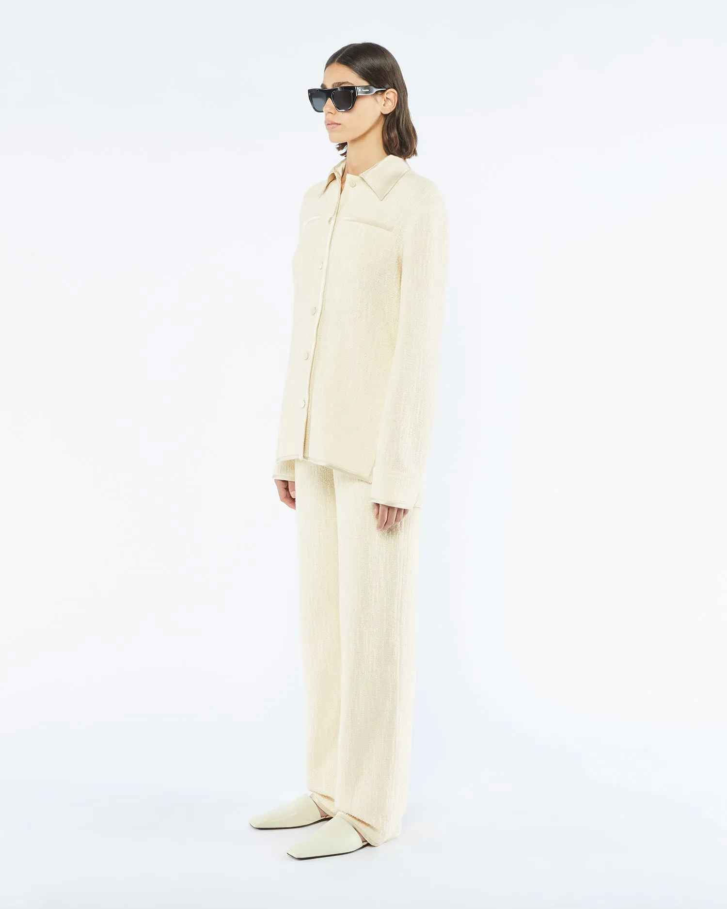 Rosan - Sale Textured Bouclé Tweed Shirt - Creme