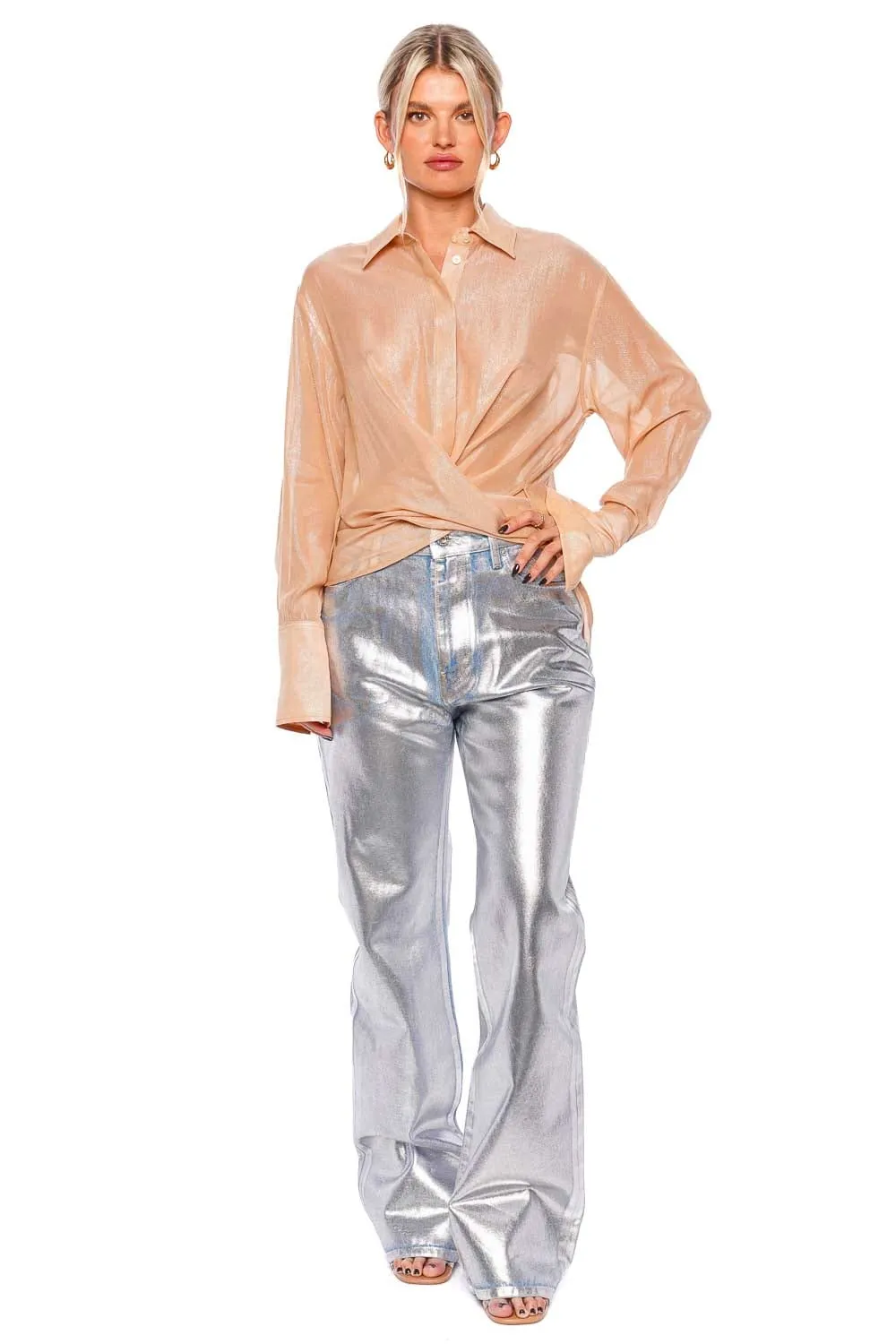 Silk Wrap Front Blouse with Rosewater Lurex Trimming