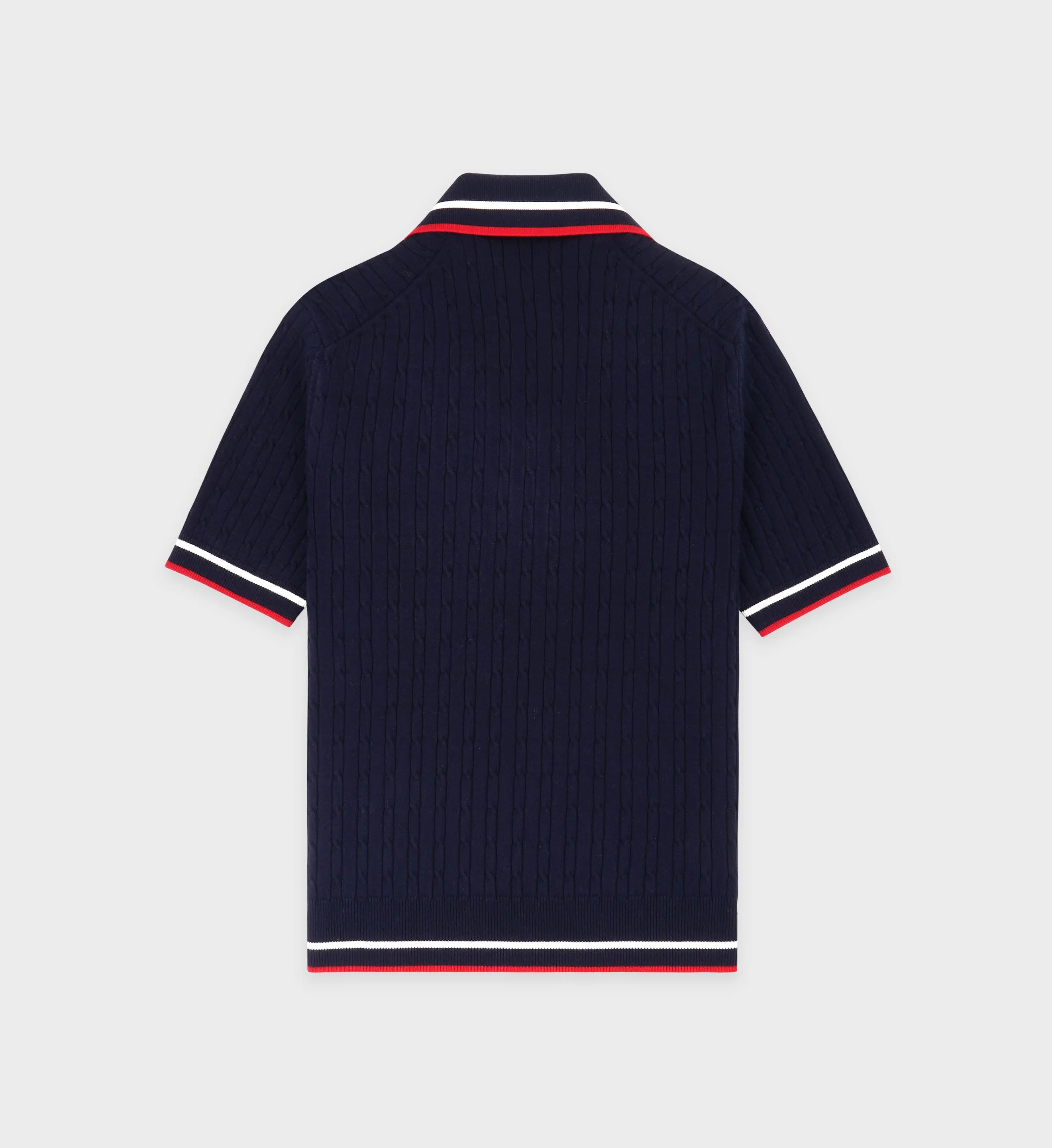 Serif Logo Mini Cable Polo - Navy/White/Red