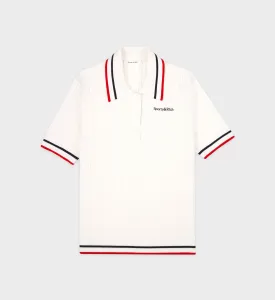 Serif Logo Mini Cable Polo - Off White/Navy/Red