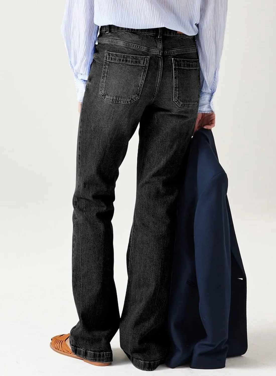 Sidefeel Women's Wide Leg Jeans High Waisted Tummy Control Stretchy Pockets Front Straight Leg Jeans