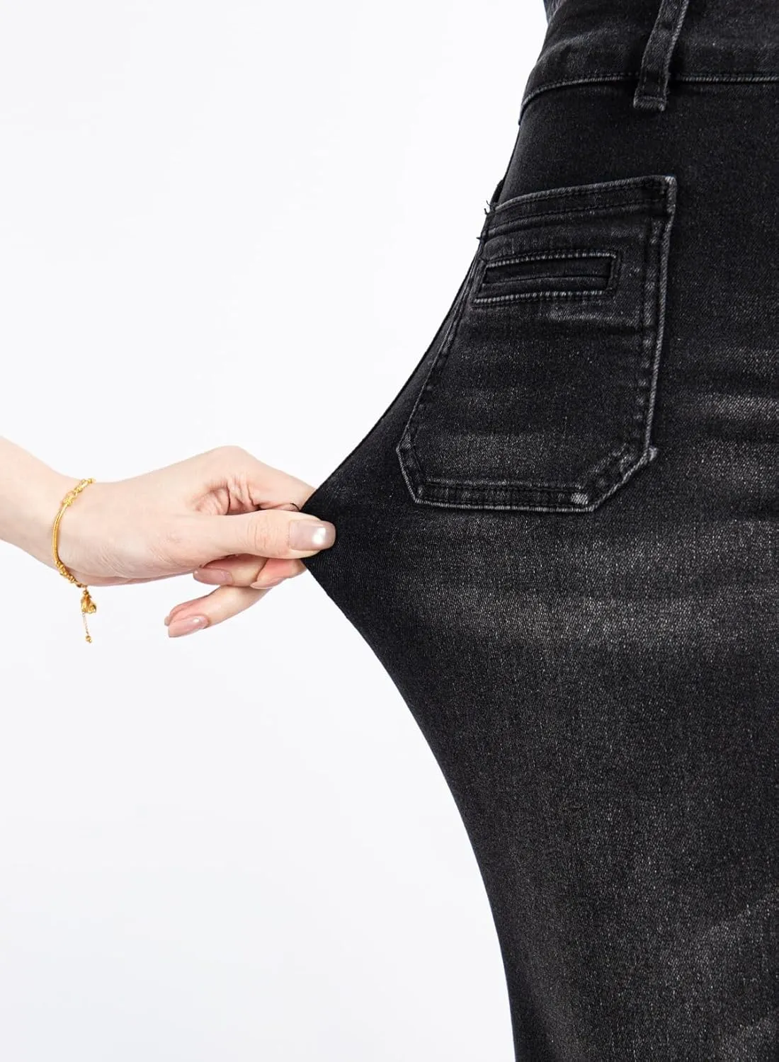 Sidefeel Women's Wide Leg Jeans High Waisted Tummy Control Stretchy Pockets Front Straight Leg Jeans