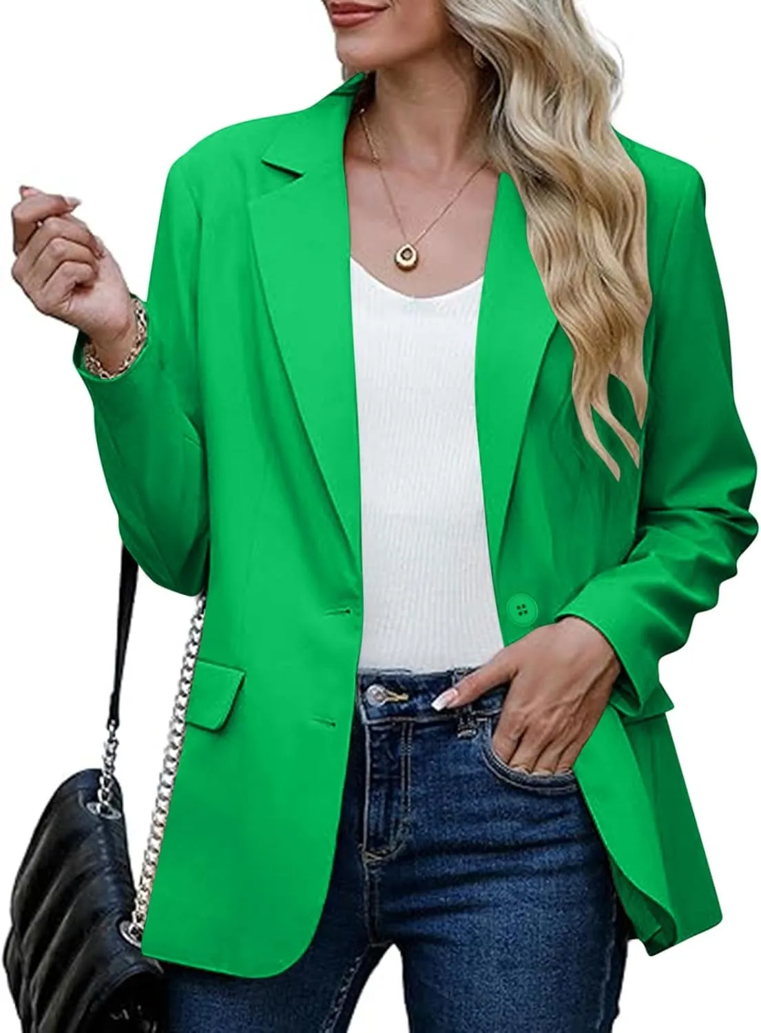 Single Button Business Casual Blazer for Women Long Sleeve with Shoulder Pads Suit Jacket Lapel Going Out Work Suit