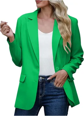 Single Button Business Casual Blazer for Women Long Sleeve with Shoulder Pads Suit Jacket Lapel Going Out Work Suit