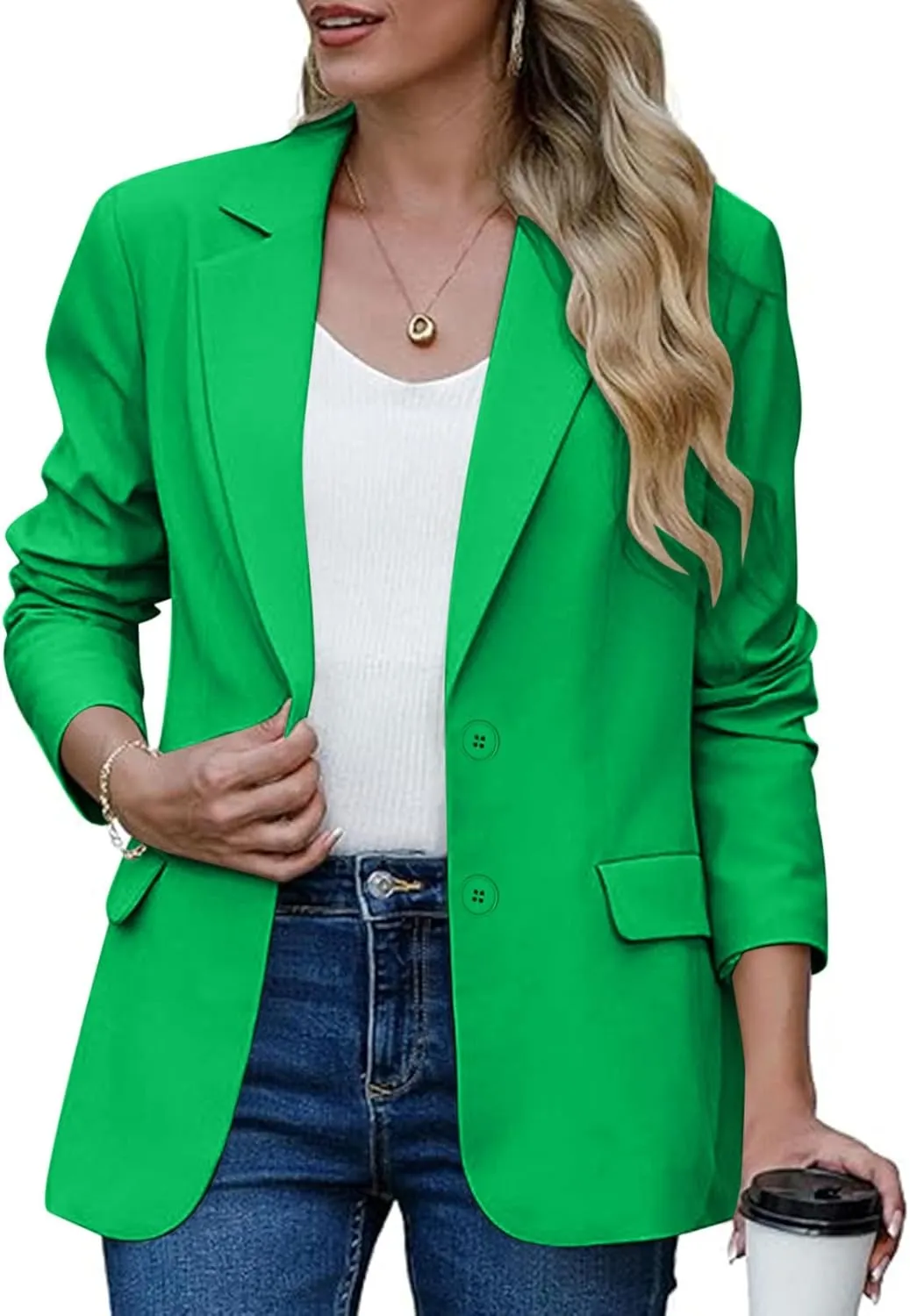 Single Button Business Casual Blazer for Women Long Sleeve with Shoulder Pads Suit Jacket Lapel Going Out Work Suit