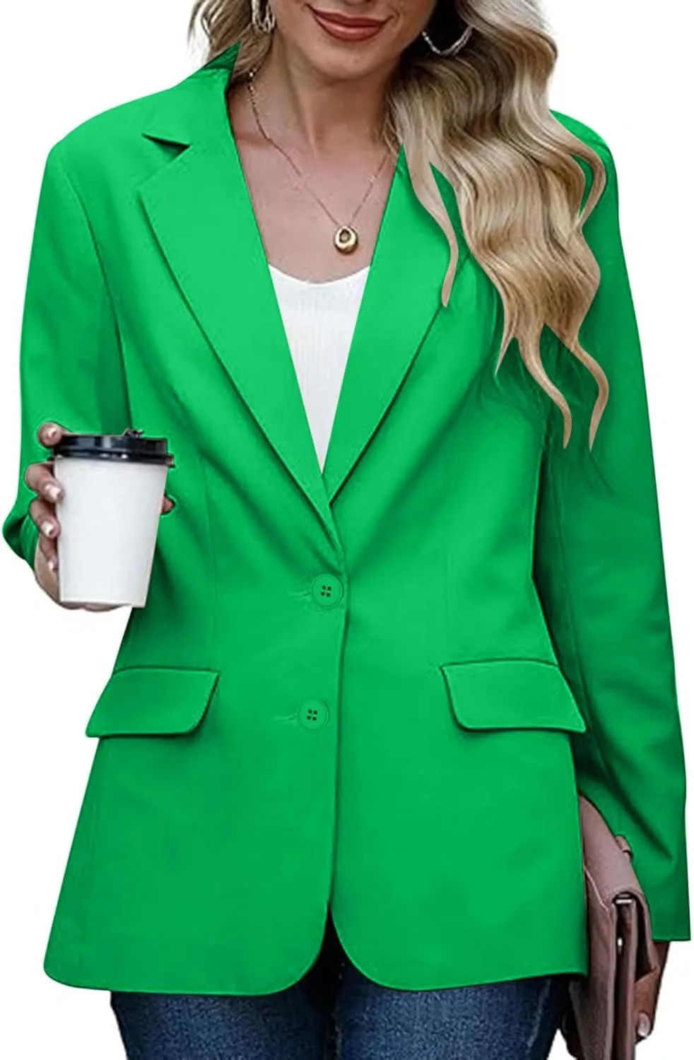 Single Button Business Casual Blazer for Women Long Sleeve with Shoulder Pads Suit Jacket Lapel Going Out Work Suit