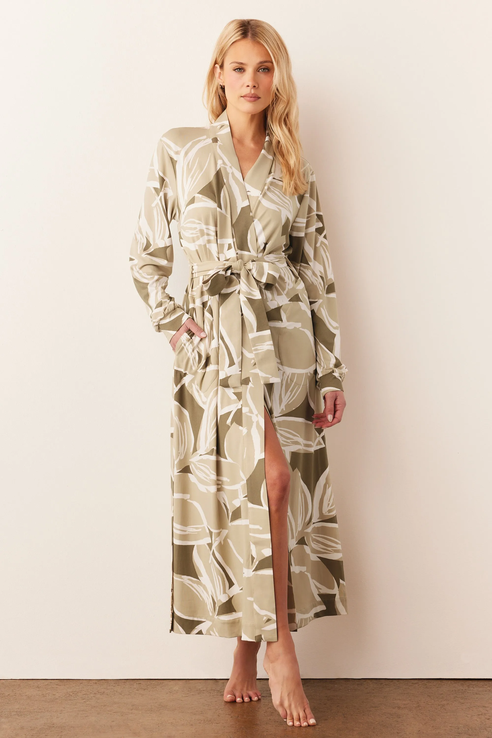 Skyler Banded Long Robe | Fern