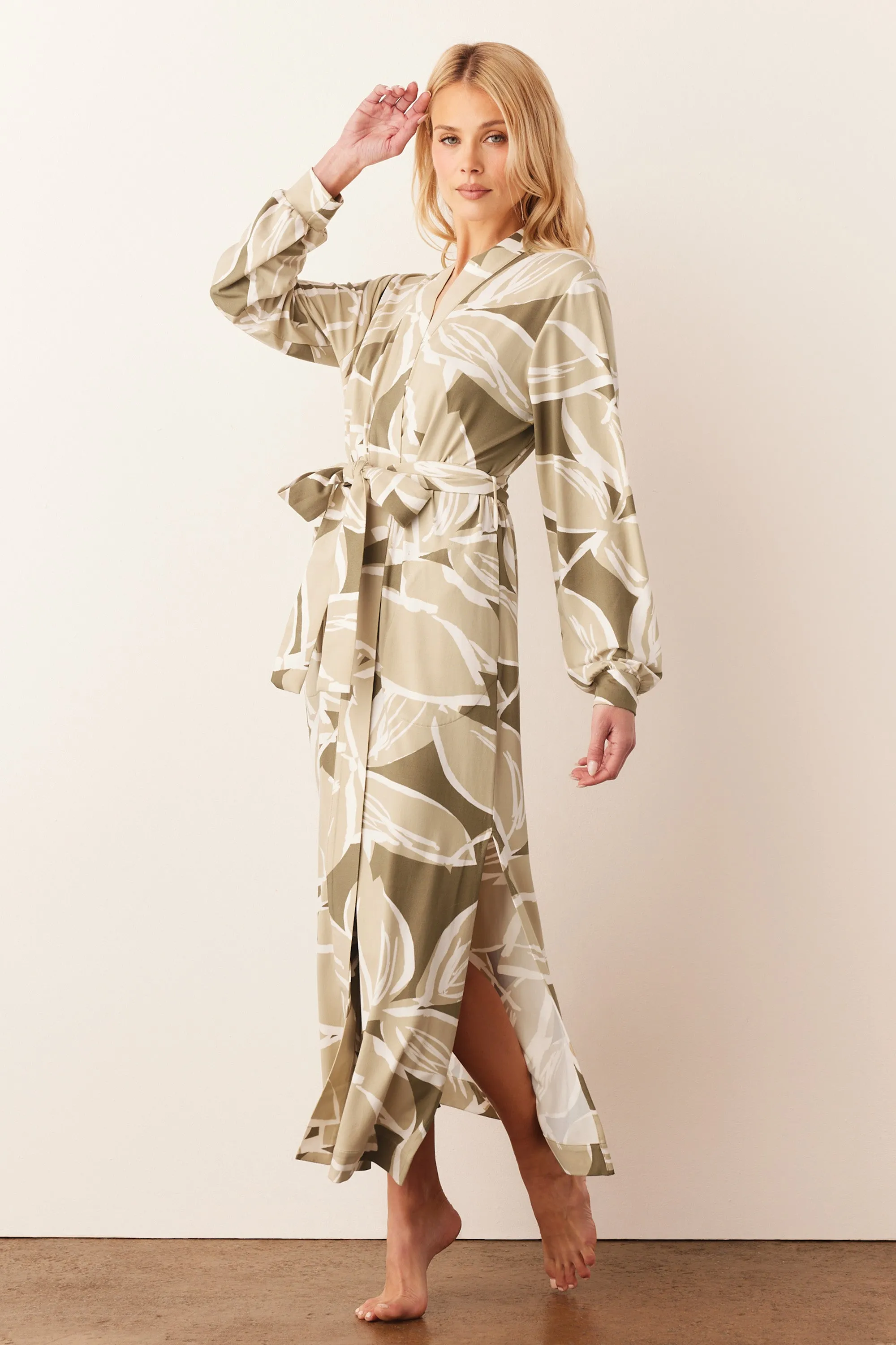 Skyler Banded Long Robe | Fern