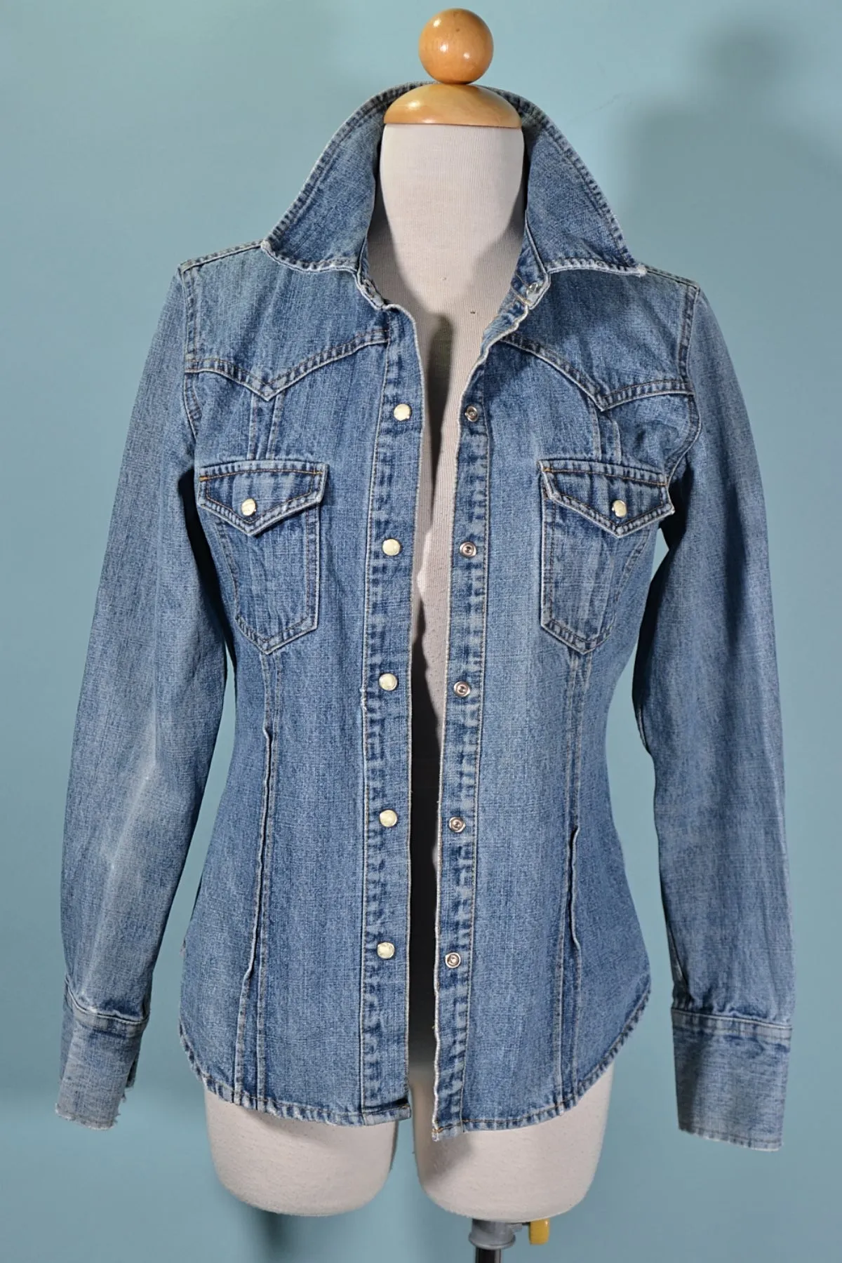 SOLD 90s Denim Western Snap Button Blouse by Arizona