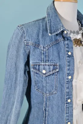 SOLD 90s Denim Western Snap Button Blouse by Arizona