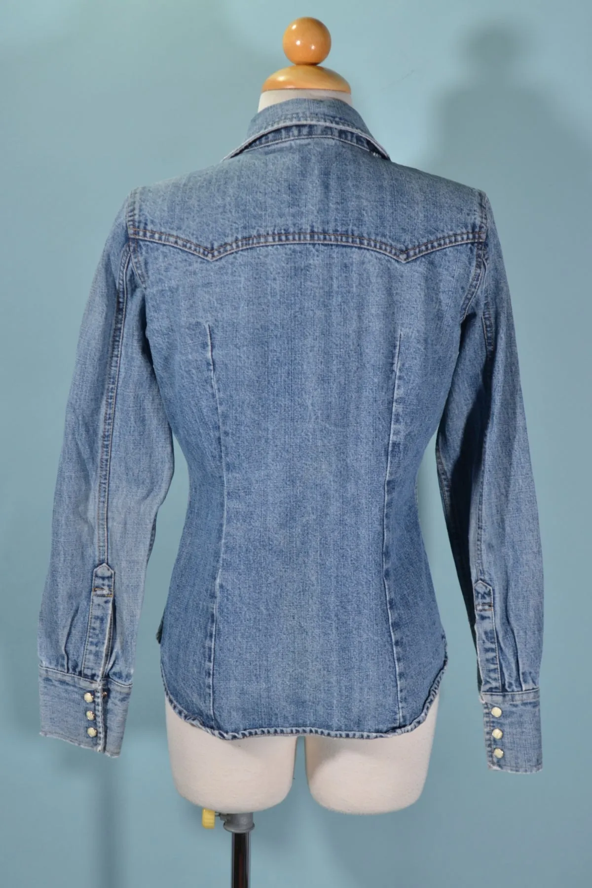 SOLD 90s Denim Western Snap Button Blouse by Arizona