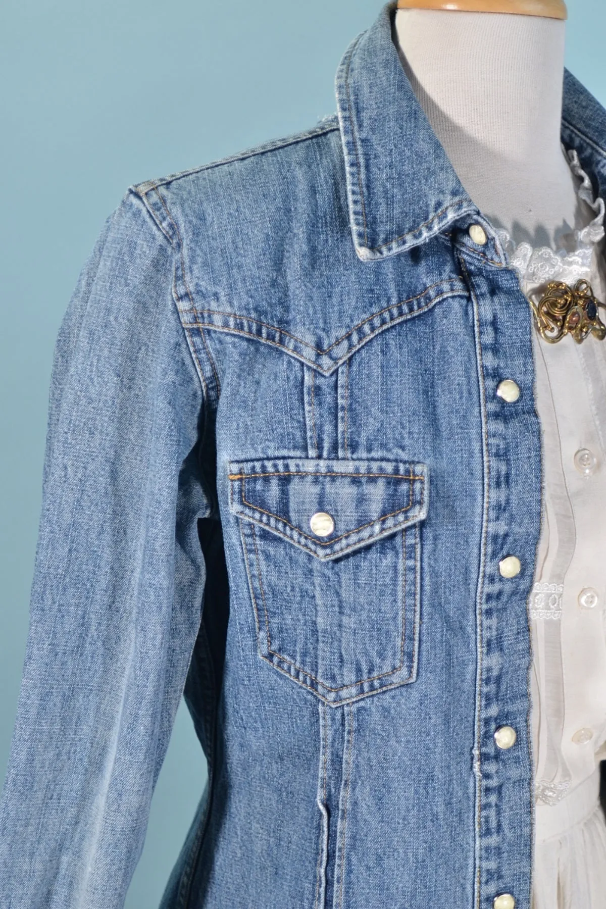 SOLD 90s Denim Western Snap Button Blouse by Arizona
