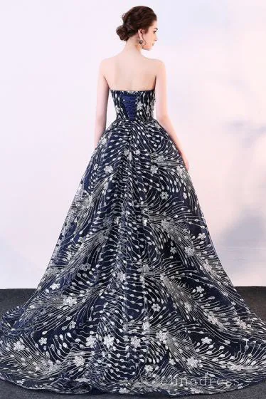 Sparkly Ball Gown Glitter Sequins Strapless Formal Dresses Court Train Evening Dresses #SED197
