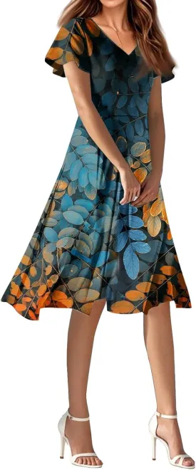 Spring Dresses for Women 2025 Weddingcasualflowyelegant Dress Ruffle Short Sleeve Floral Dresses Midi Chiffon Dress