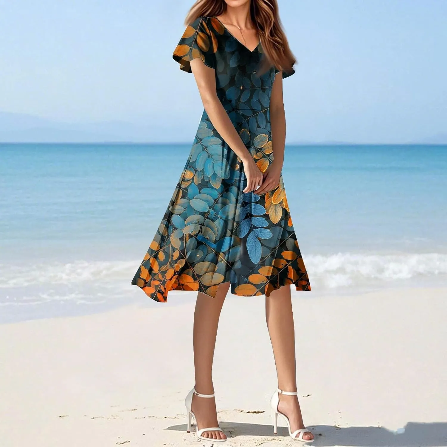 Spring Dresses for Women 2025 Weddingcasualflowyelegant Dress Ruffle Short Sleeve Floral Dresses Midi Chiffon Dress