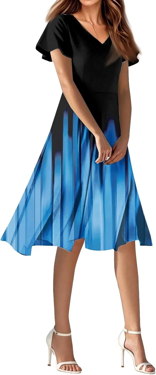Spring Dresses for Women 2025 Weddingcasualflowyelegant Dress Ruffle Short Sleeve Floral Dresses Midi Chiffon Dress