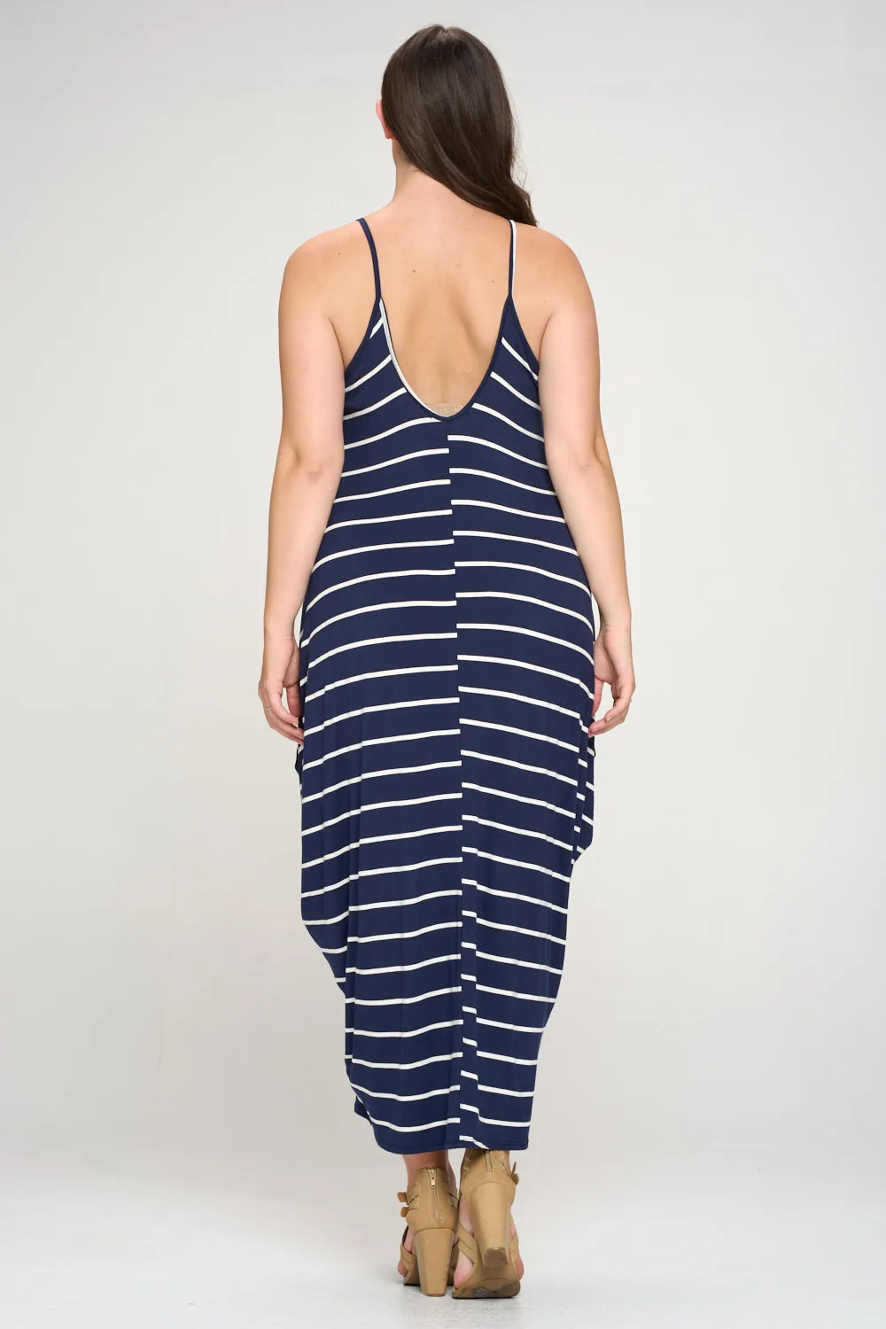 Striped Spaghetti Strap Pocket Maxi Dress