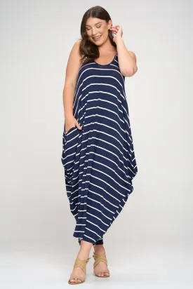 Striped Spaghetti Strap Pocket Maxi Dress
