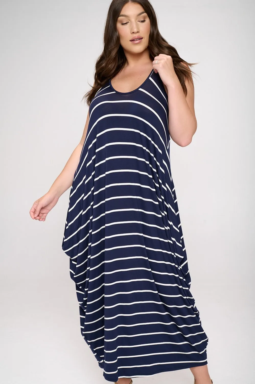 Striped Spaghetti Strap Pocket Maxi Dress