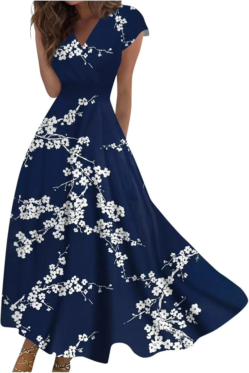 Summer Dresses Women Short Sleeve Maxi Dress Summer Fitted Tight Vintage Floral Print