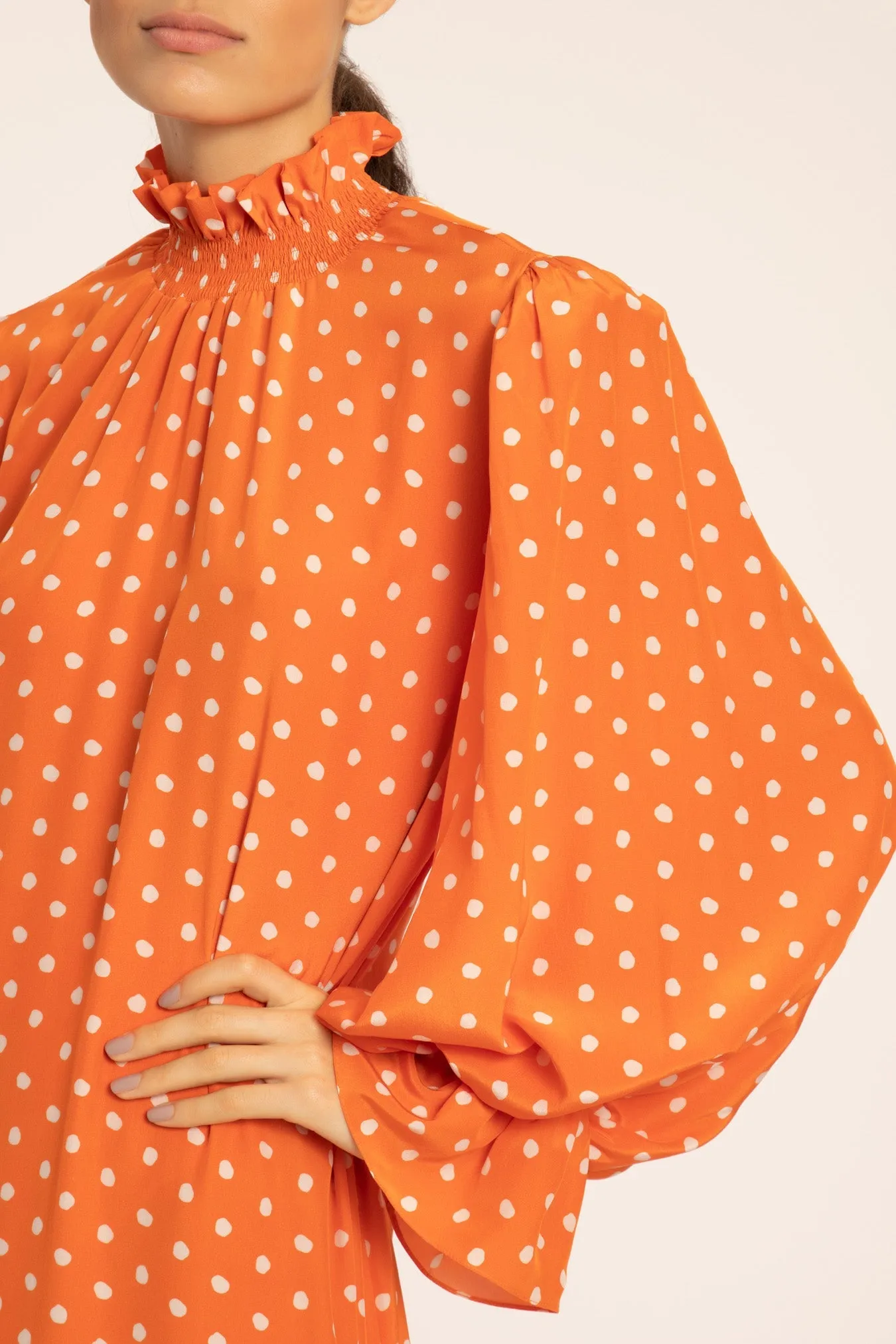Tangerine Pois Lastex Detail Long Dress
