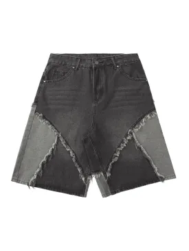 Thesupermade Contrast Denim Patchwork Hip-Hop Shorts - 2071