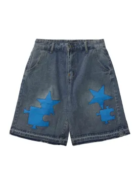 Thesupermade Star Embroidered Denim Shorts