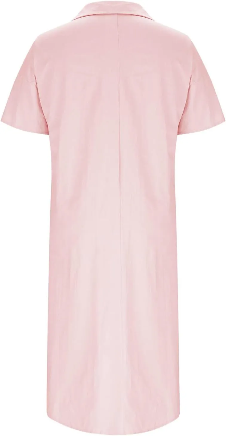 Women Summer Casual Linen Beach Tunic Dress Loose High Low Midi Long 1/4 Button Polos T Shirt Dress Swimsuit Cover Ups