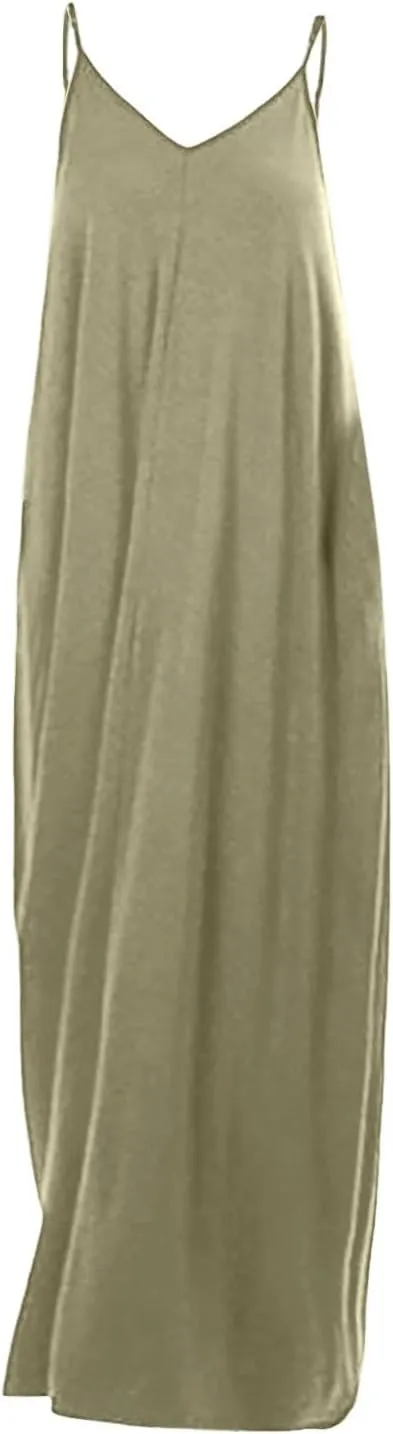 Womens Casual Dress Summer Sleeveless V Neck Sundress Aline Flowy Beach Maxi Dresses Travel 2025 Vacation Outfits