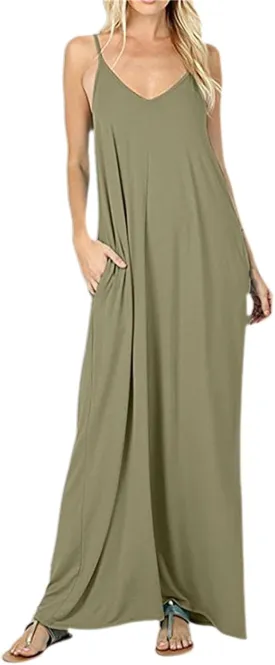 Womens Casual Dress Summer Sleeveless V Neck Sundress Aline Flowy Beach Maxi Dresses Travel 2025 Vacation Outfits