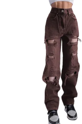 Women's Straight Leg Jeans High Waist Wide-Leg Jeans Side Pocket Vintage Baggy Denim Pants Streetwear